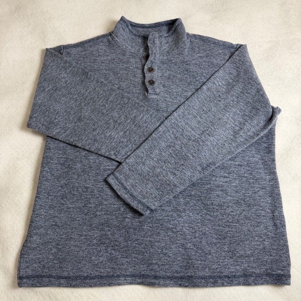 GAP Men's Large Blue Heather Mock Neck Henley Pullover Sweater Cotton Blend